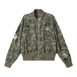 BAK原创设计复古水洗迷彩字母涂鸦上衣印花棒球夹克外套女春秋款