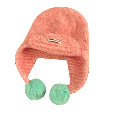 韩版毛球粉色护耳雷锋帽女2025年