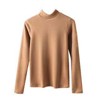 半高领咖色德绒打底衫女内搭2025新款秋冬季加绒加厚磨毛长袖上衣