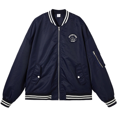 有兰学院风藏青色宽松棒球外套