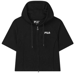 FILA 斐乐官方女士针织短袖连帽外套2025夏新款时尚休闲修身上衣