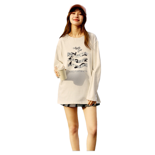 唐狮夏秋新款女长袖T恤音符少女休闲百搭日常时尚打底上衣G