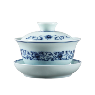 三才盖碗茶杯单个家用青花缠枝莲陶瓷功夫泡茶碗功夫茶手抓泡茶碗