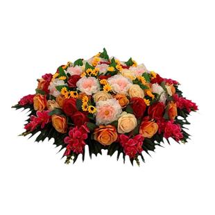 大圆桌花中间转盘摆花高端酒店餐桌花艺摆放牡丹花假花摆花仿真花