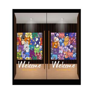 时尚创意宠物猫狗网点腰线玻璃装饰贴纸宠物店医院橱窗双面彩色贴