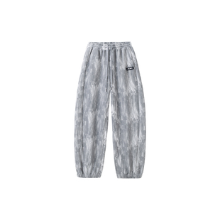 PCMY泼墨山水潮牌满印垂感休闲长裤子男新款宽松束脚宽松棉卫裤女