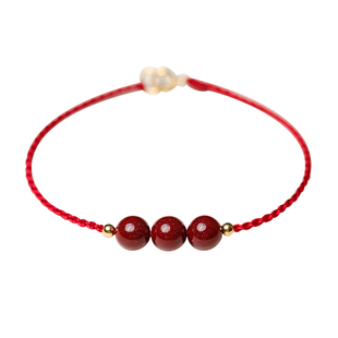 湘西高含量朱砂手链手工红绳14K包金细款本命年情侣送男女礼物