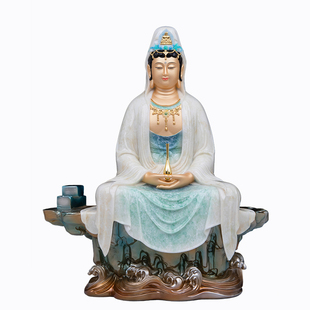 坐山静思观音佛像汉白玉禅思禅定观音观世音菩萨家用佛堂禅意摆件