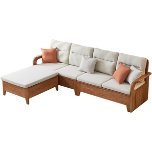 一林半舍复古胡桃色实木沙发客厅家用三人位布艺白蜡木储物木沙发