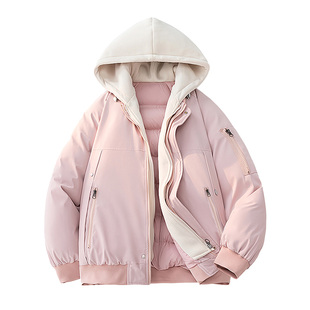 唐狮集团假两件羽绒棉服女冬季2025新款小个子超好看夹棉棉衣外套