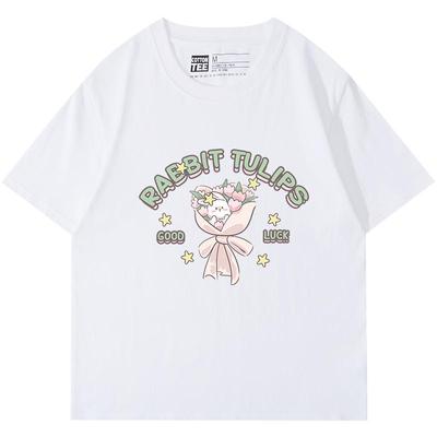 纯棉印花短袖t恤女宽松夏