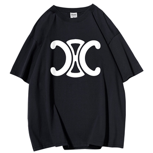 凯旋门马蹄铁短袖T恤男高街复古纯棉上衣国潮牌情侣基础打底体恤