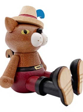 森活木趣木质手机支架木雕长靴猫动物卡通支架治愈系桌面节日摆件