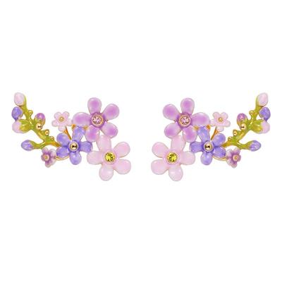 紫粉色勿忘我小花简约银耳钉法式