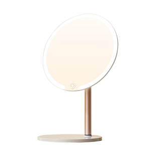 双轴化妆镜带灯台式桌面学生宿舍家用可立办公室LED美妆镜子旋转