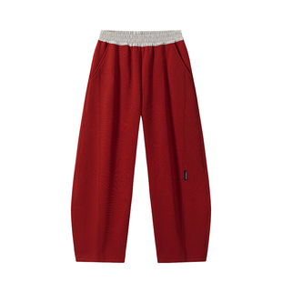 eayakids红色男女童儿童亲子裤子运动弯刀加绒卫裤男童