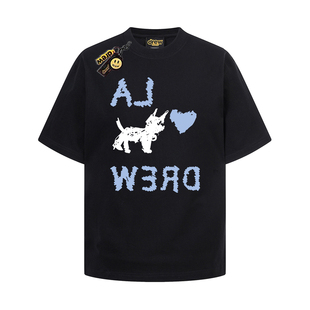 drew潮牌IU李知恩明星同款小狗短袖t恤男女情侣休闲宽松纯棉上衣