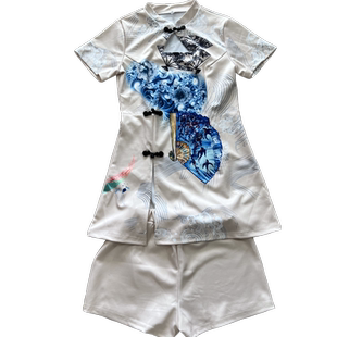 改良版旗袍连衣裙两件套女2022新款中国风足浴技师按摩工作服短裤