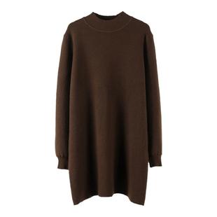 针织连衣裙女2025秋季新款小个子中长款大码宽松半高领内搭毛衣裙