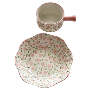 安木良品 春夏清新小粉花高温釉下彩陶瓷家用餐具汤盘面饭碗套装
