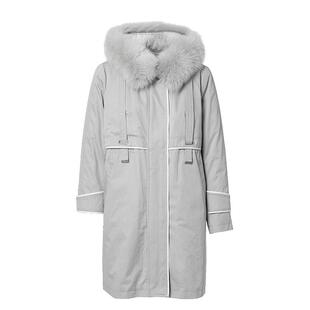 Famecoco范可儿撞色狐狸毛领连帽羽绒服中长款派克服F228AJ003