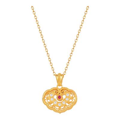 莱绅通灵 新经典系列 鸿运如意锁 足金钻石项链