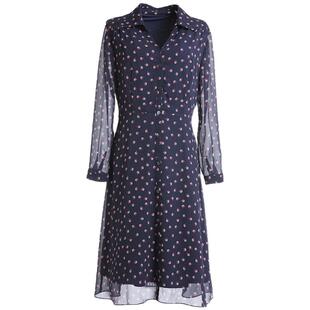 乔万尼商场秋装新款修身气质赫本风碎花长袖衬衫连衣裙女中长款