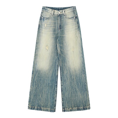 原创设计感蓝色牛仔裤女