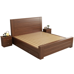 1米8双人床1米5储物床加厚1米2单人床架简约出租房用全实木床家用