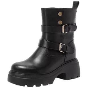 8.5厘米内增高短靴女真皮小码313233厚底英伦风马丁靴两穿女靴子