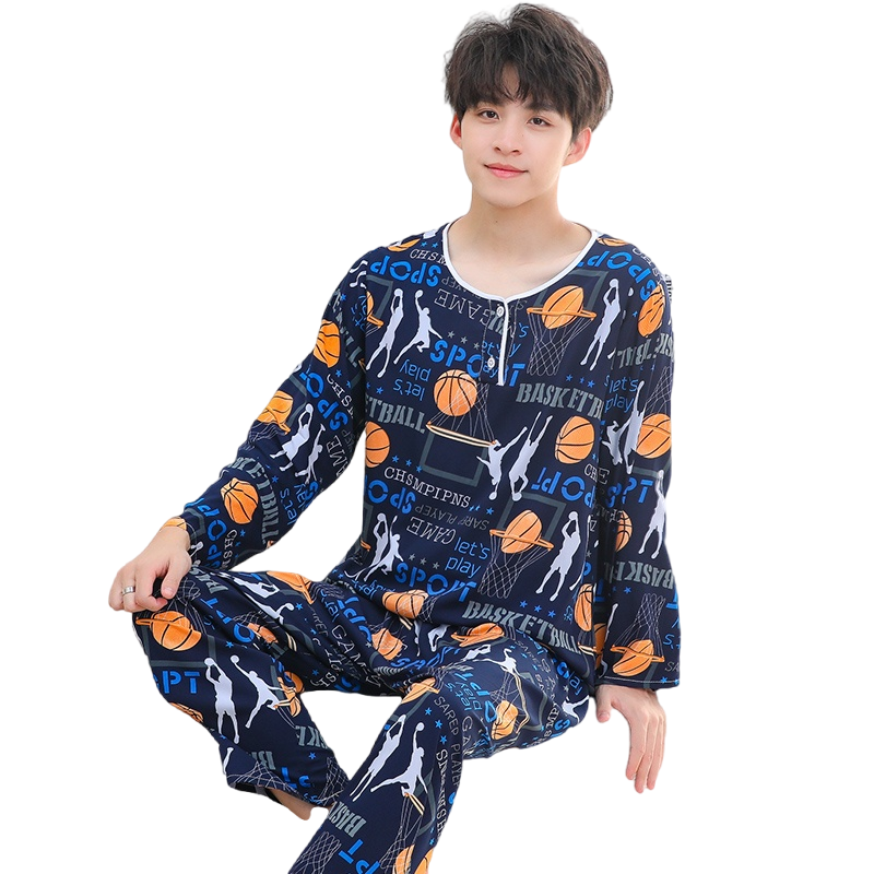 青少年睡衣长袖薄款套装休闲青年
