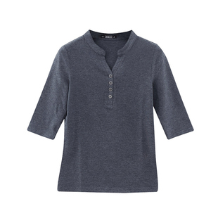 v领七分袖立领上衣2026韩版女装中袖外穿打底衫纽扣纯色女T恤春装