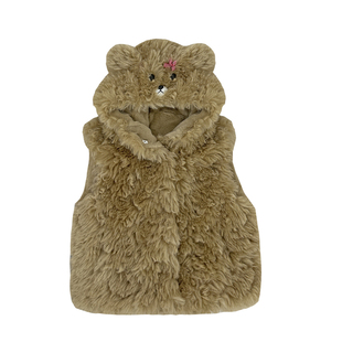 女童马甲2025秋冬新款仿羊羔毛皮草加绒可爱泰迪连帽宝宝坎肩外穿