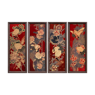 新中式客厅背景墙四条屏装饰画走廊过道挂画福禄寿喜轻奢经典简约