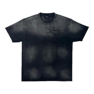 Human Voices冷兵器图腾水洗破坏正肩版型短袖240G男女修身T恤