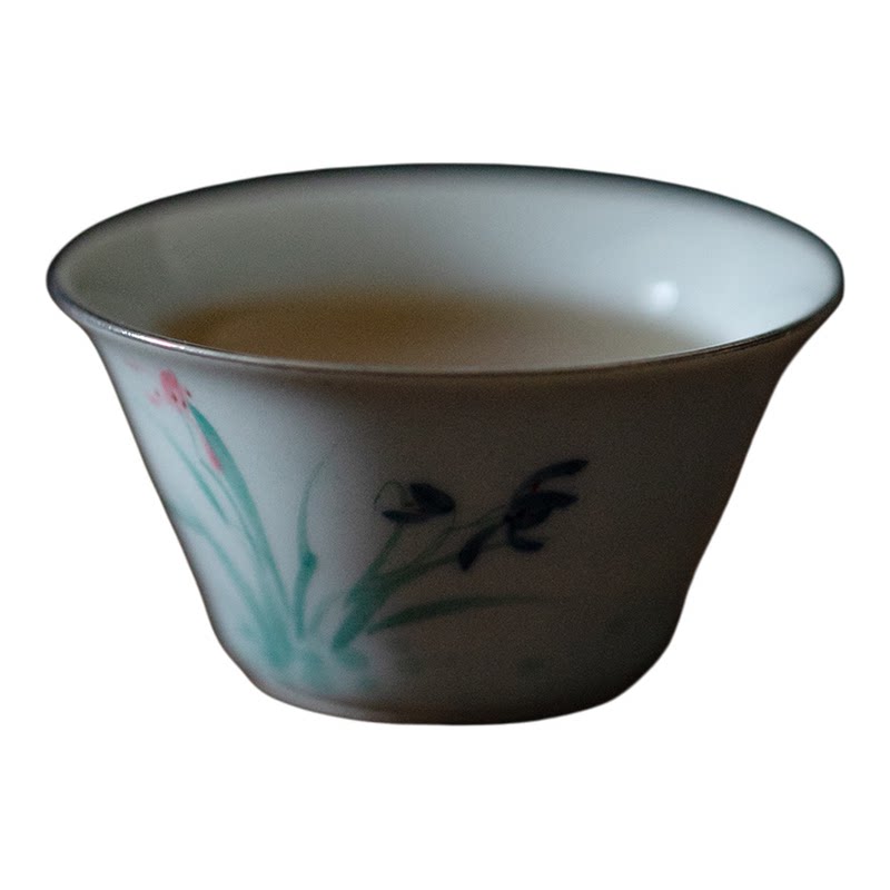 里作 复古手作手绘玉兰花盖碗茶杯功夫茶具整套轻奢高档陶瓷套装