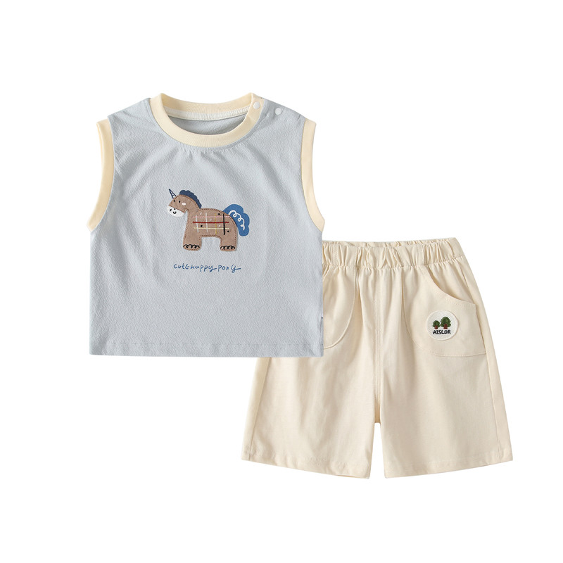 男童套装夏装无袖衣服分体两件套
