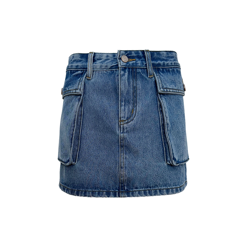 ECHOADE 24春夏 Denim Skirt 水洗蓝立体工装口袋中高腰牛仔短裙