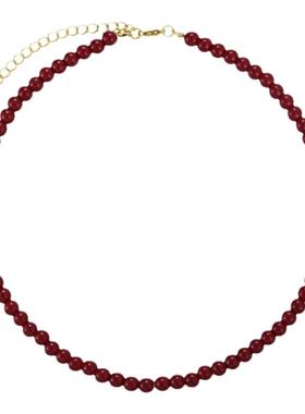 安克拉红色项链天然石锁骨链