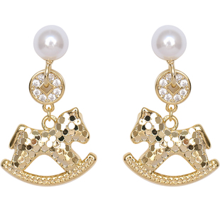 方糖家 马上有钱/碎冰冰生肖小马珍珠耳环2026新款高级感小众耳钉