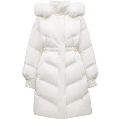 ONLYA字毛领中长款羽绒服