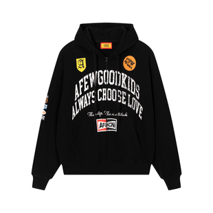 AFGK25FW号码做旧印花开衫卫衣美式复古百搭帽衫男女春秋外套上衣