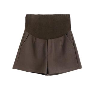 孕妇新款秋冬毛呢外穿打底裤厚款时尚休闲阔腿宽松大码潮黑色短裤