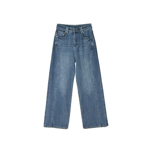 绝版裤型！~显瘦立裁阔腿牛仔裤女秋冬新款加厚复合绒宽松长裤子