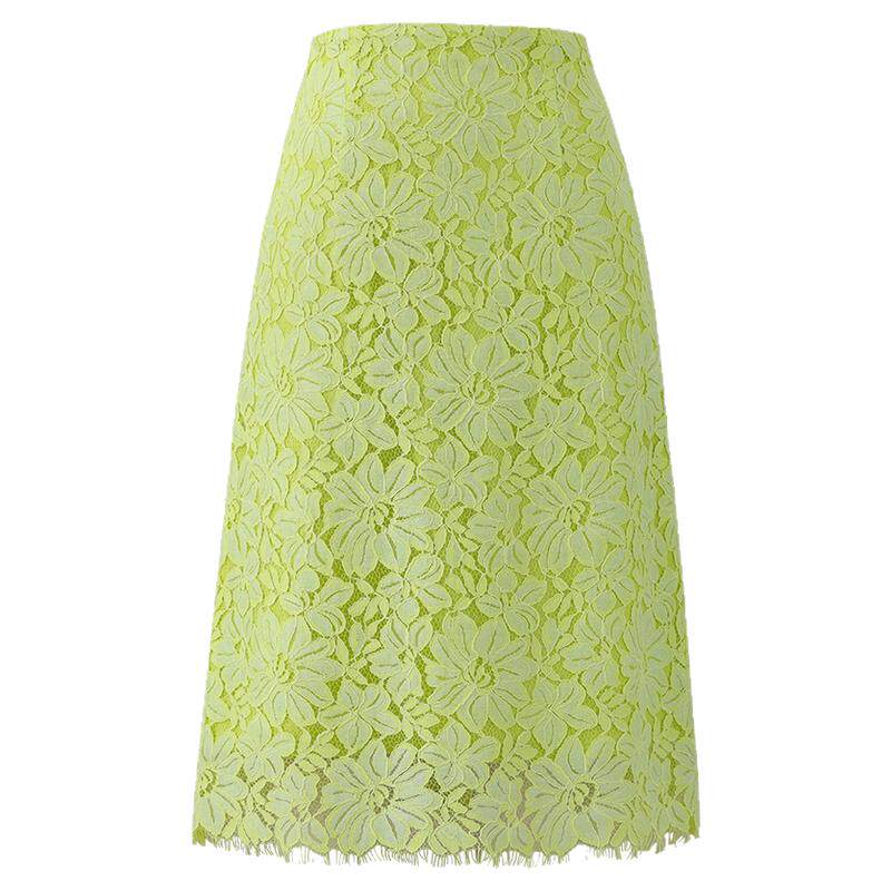 柠檬黄蕾丝半身裙小个子流苏半裙