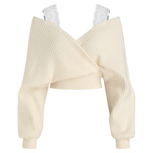 CIDER新年穿搭女装性感V领毛衣蕾丝针织长袖短款上衣101060881