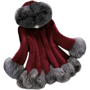 秋冬皮草外套女中长款甩帽海宁反季清仓仿貂毛仿狐狸毛领貂绒大衣