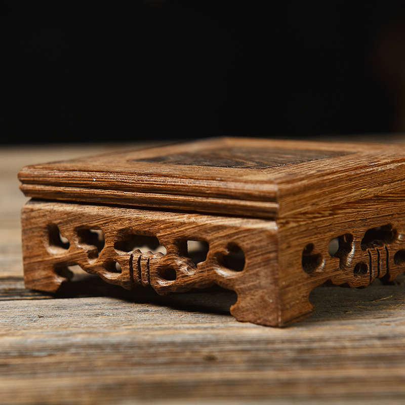 东方泥土 鸡翅木实木底座花瓶花盆栽鱼缸茶壶玉石摆件方形托架