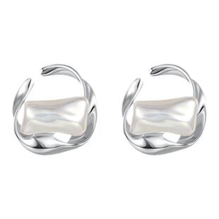 ZEGL法式银色人造珍珠耳环女新款爆款耳钉银针夸张独特圈圈耳饰