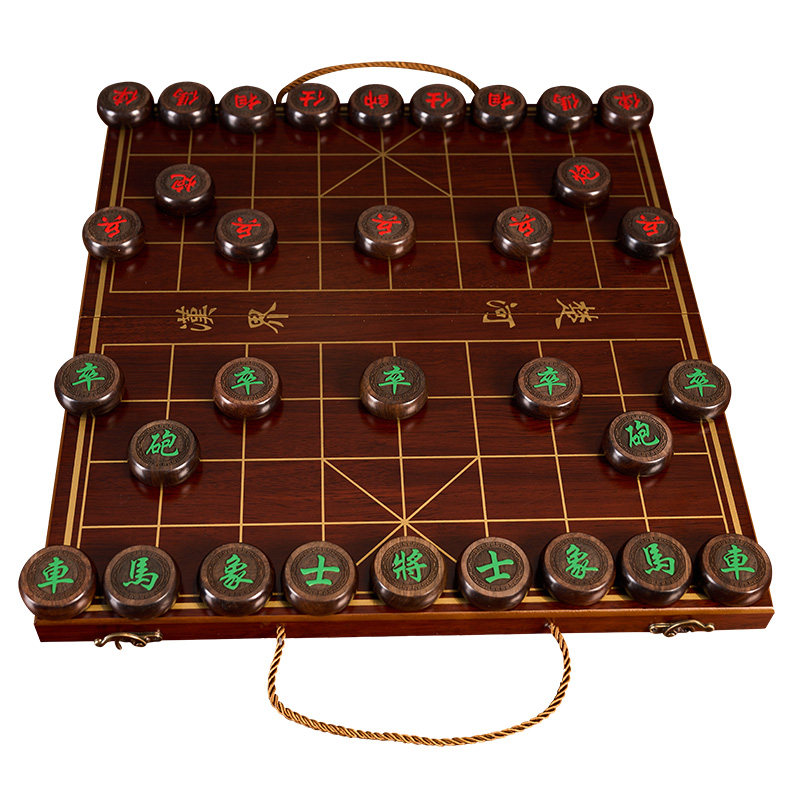象棋中国象棋儿童实木带木质棋盘学生成人大号便携式套装黑檀棋子